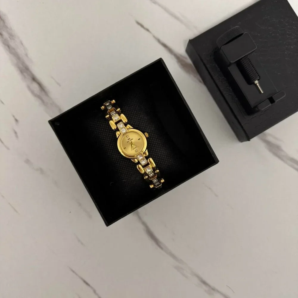 SKU:0013 cute gold watch metal bracelet zircon stone vintage style+in a gift bag